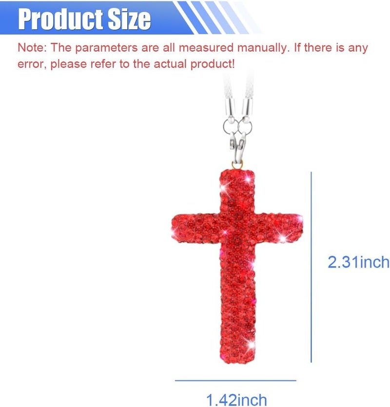 ZIMISI Bling Cross Car Hanging Ornament, Crystal Rhinestone Car Rearview Mirror Pendant for Women, Diamond Rear View Mirror Charm Present, Universal Vehicle Interior Decoration Accessory (Red) - Image 2